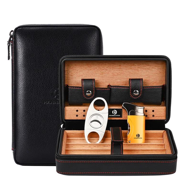 COHIBA Humidor Leather Cigar Case Set - Tas Kotak Cerutu Hitam Paket