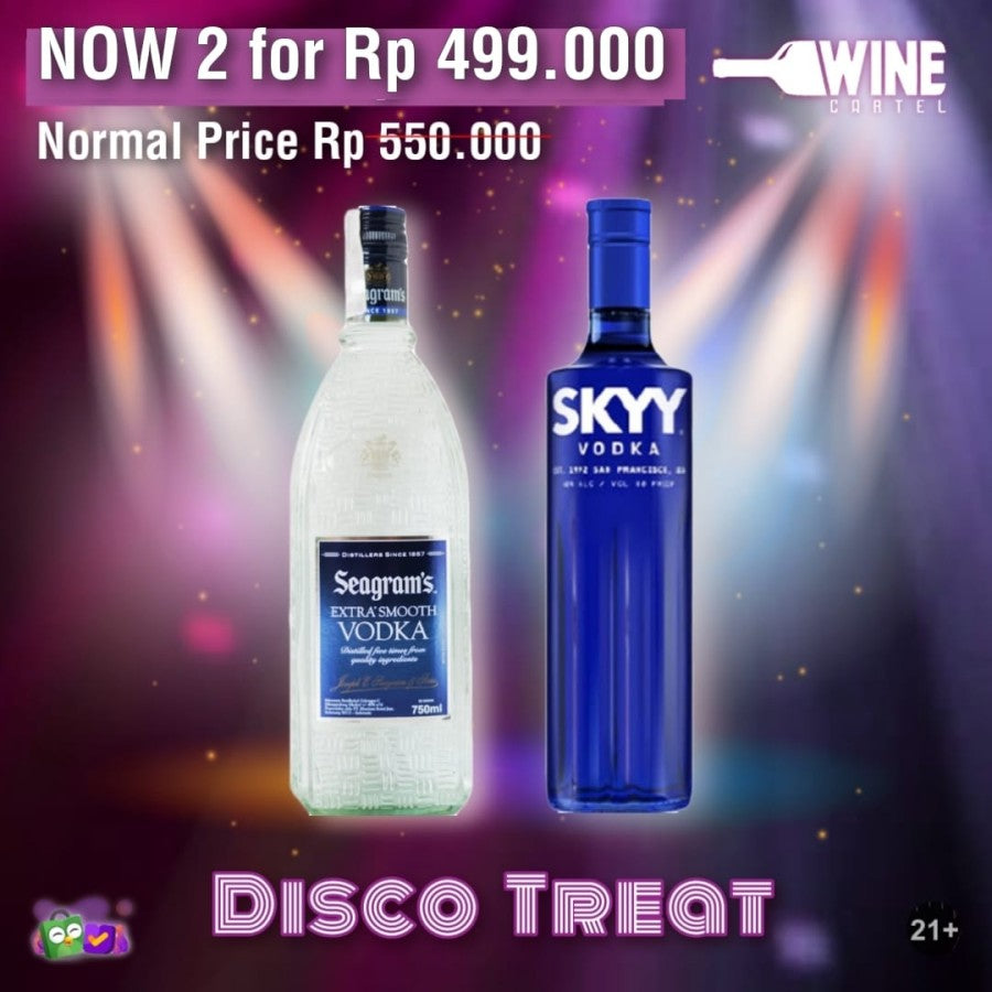 PROMO Bundling Disco Treat Seagrams Vodka & Skyy Vodka 2 FOR 499k