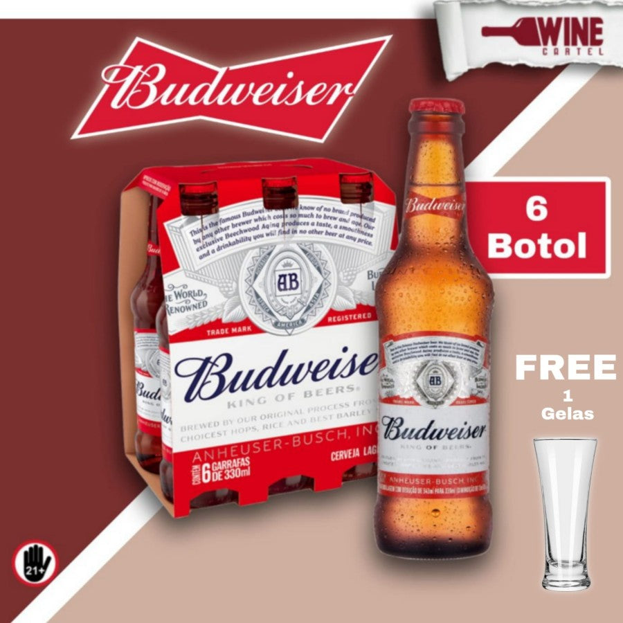 BIR Budweiser Lager American King of Beer United States 300mL x6Botol AMERICA
