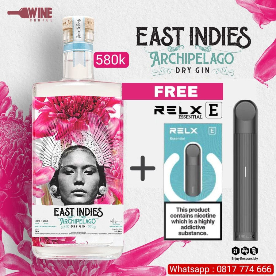 GIN East Indies Archipelago Premium Dry Gin FREE RELX Pod Vape Pods INDONESIA