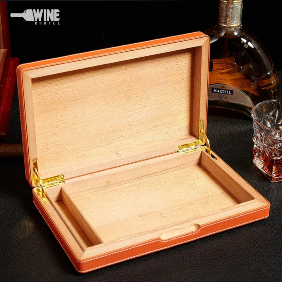 Humidor kayu Cigar cerutu Box Leather Wood Gift Box up to 10 Cigar
