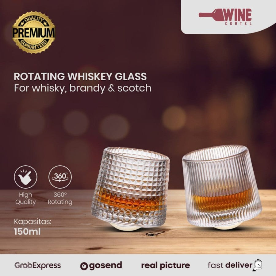 Gelas Kaca WHISKY ROTATING WHISKEY Wine Glass Spinning Premium -150ml - Vertical Strip