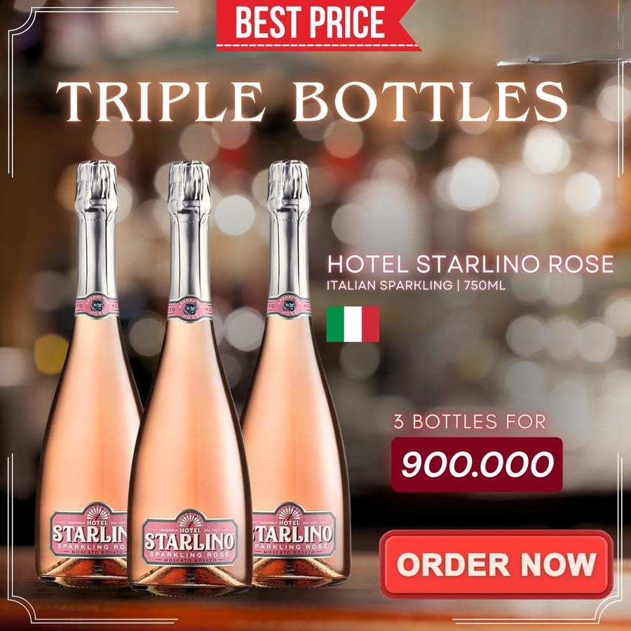3BOTTLES BUNDLING SPARKLING ROSE Hotel Starlino Sparkling Rose Moscato Rosato BUNDLE 3 BOTOL