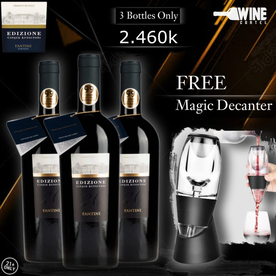 Promo Bundling 3 Botol EDIZIONE Autoctoni Fantini FREE Magic Decanter ITALY