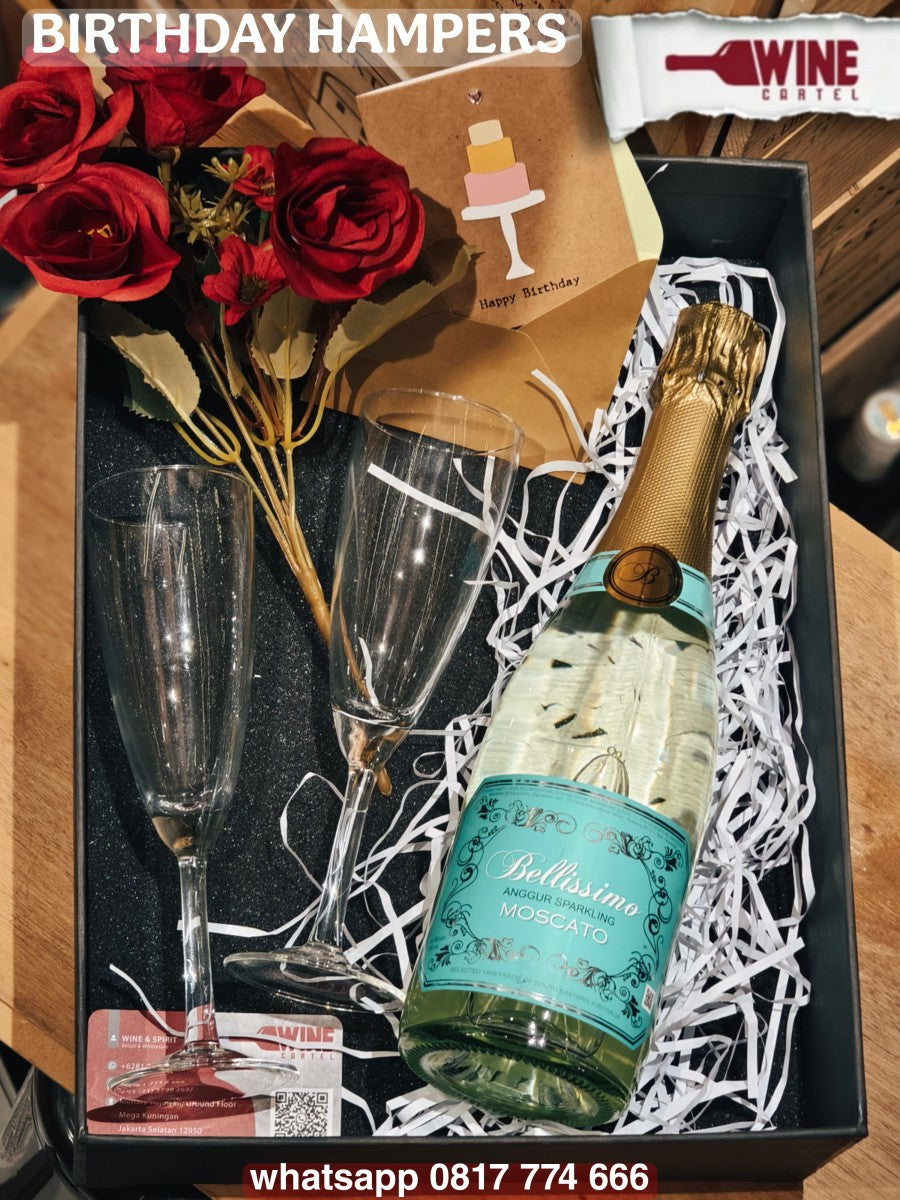 GIFT BIRTHDAY HAMPERS KADO ULANG TAHUN WHITE WINE BELLISIMO SPARKLING MOSCATO BELLISSIMO 750ML INDONESIA