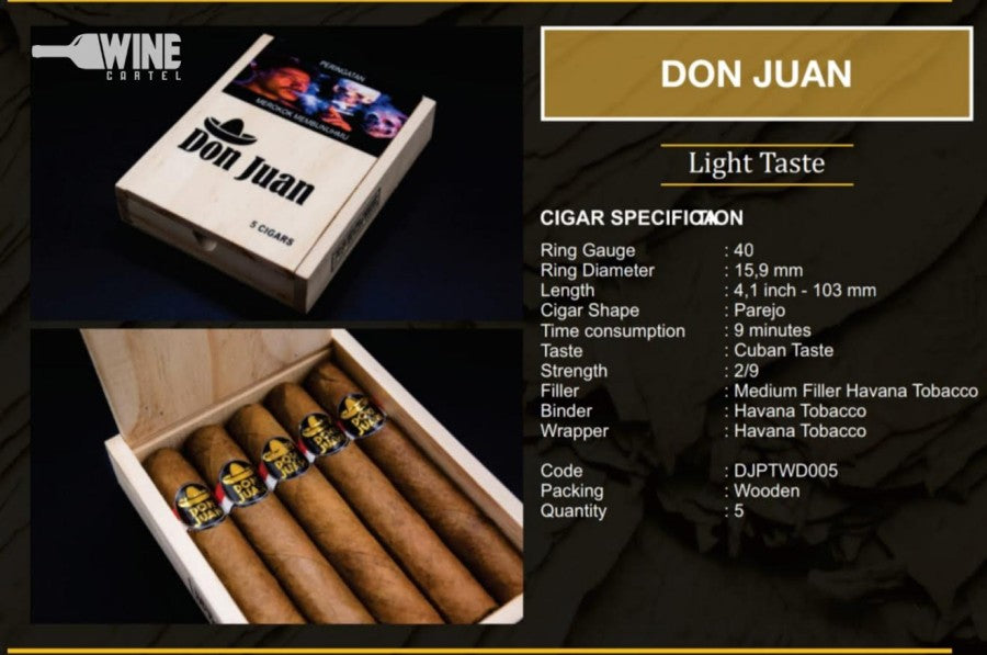 CERUTU CIGAR Indonesia Don Juan Light Taste isi 5 Cigars Pack of 5