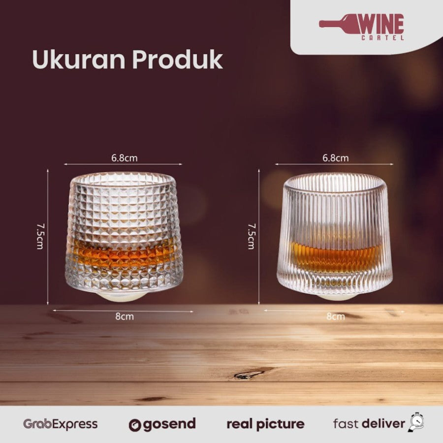 Gelas Kaca WHISKY ROTATING WHISKEY Wine Glass Spinning Premium -150ml - Vertical Strip