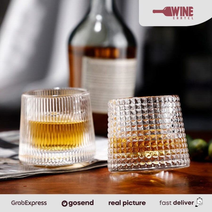 Gelas Kaca WHISKY ROTATING WHISKEY Wine Glass Spinning Premium -150ml - Vertical Strip