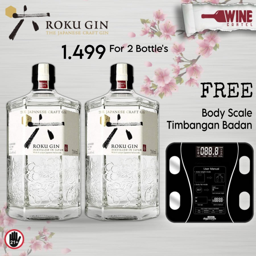 PROMO 2 Bottle Roku GIN Rokugin Japanese Gin 700mL Free Body Scale