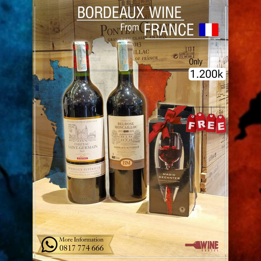 BUNDLING 2 Botol FREE DECANTER Chateau BORDEAUX France Red Wine FRANCE