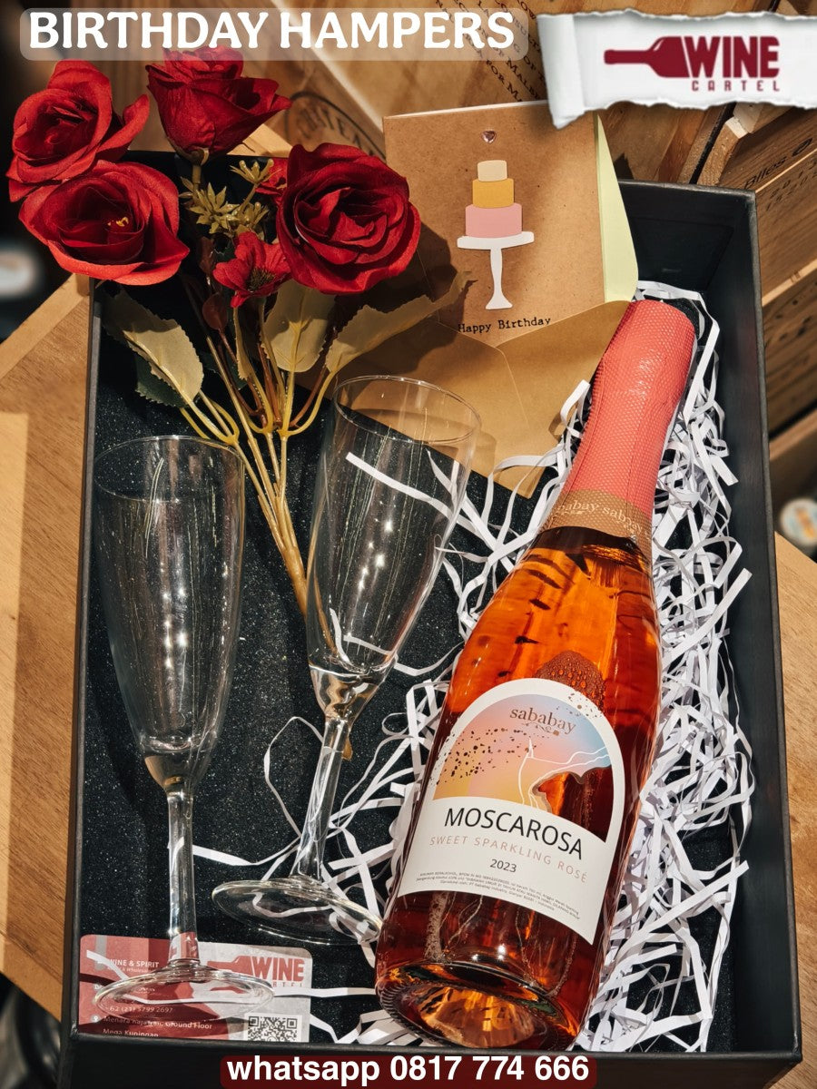 GIFT BIRTHDAY HAMPERS KADO ULANG TAHUN SPARKLING WINE Sababay Moscarosa Sweet Sparkling Rose 750mL INDONESIA