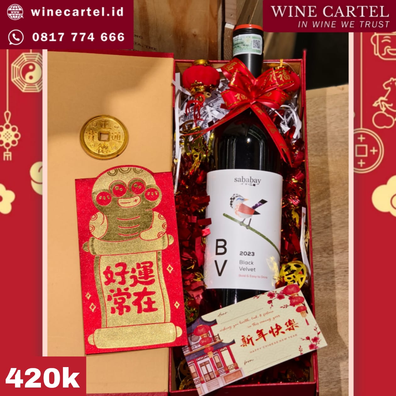 HAMPERS RED WINE SABABAY BLACK VELVET CNY Chinese New Year Hadiah Kado Imlek SET BOX Gift