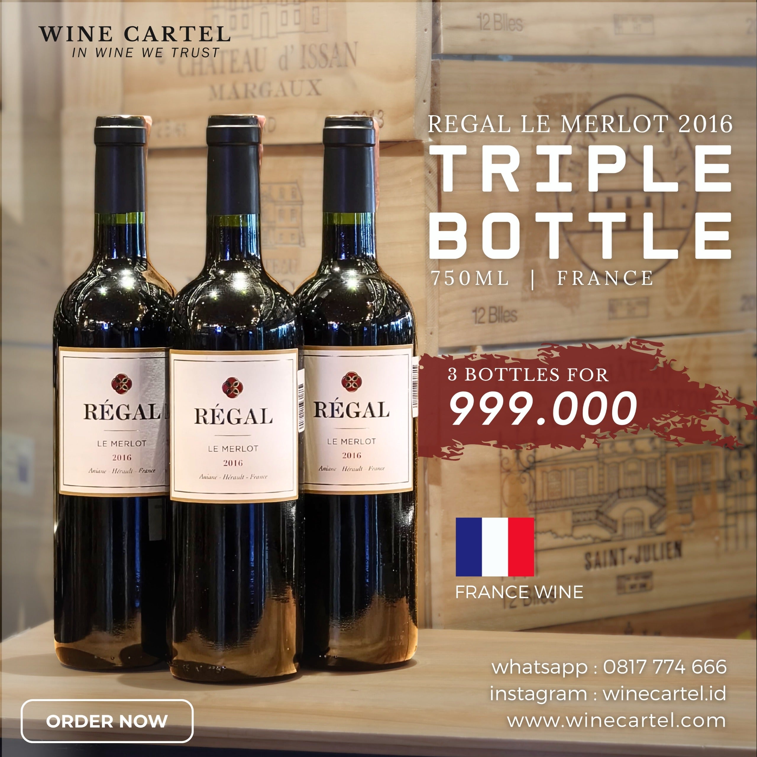 BUNDLING 3 BOTOL Red Wine Regal Le Merlot 750mL FRANCE 3 BOTTLES BUNDLE SET