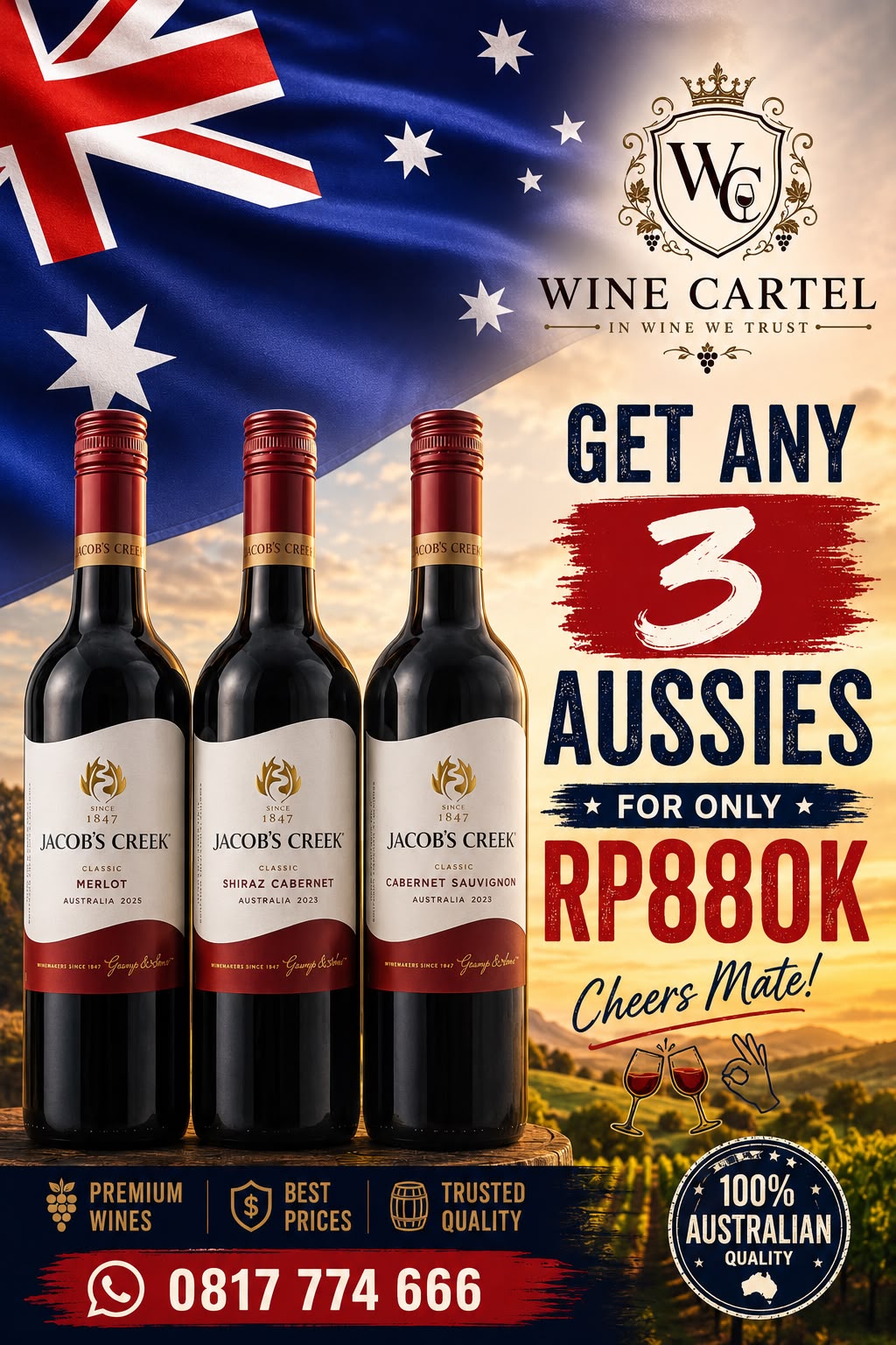 BUNDLING PROMO 3 Botol Red Wine Jacob's Creek Classic 750mL Australia