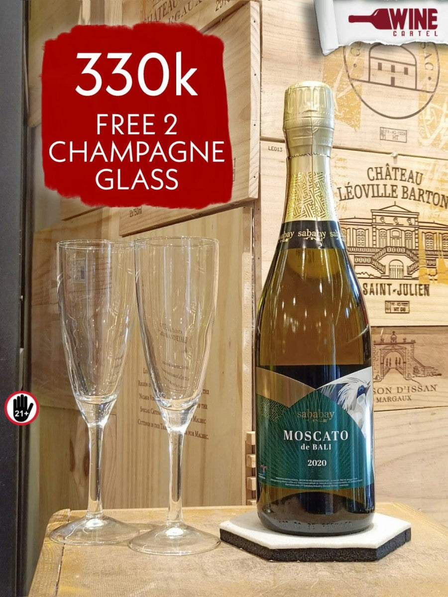 SPARKLING Sababay Moscato de Bali Wine 750ml FREE 2 CHAMPAGNE GLASS INDONESIA