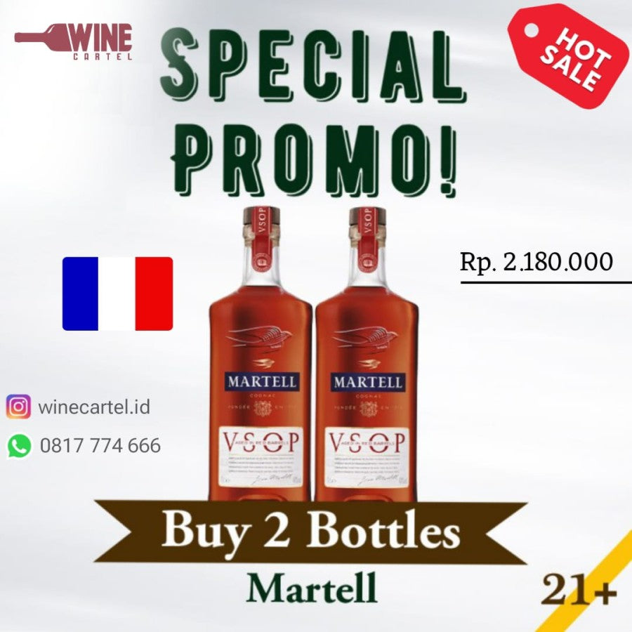 BUNDLING 2 Bottles Promo Martell VSOP Red Barrels Cognac FRANCE