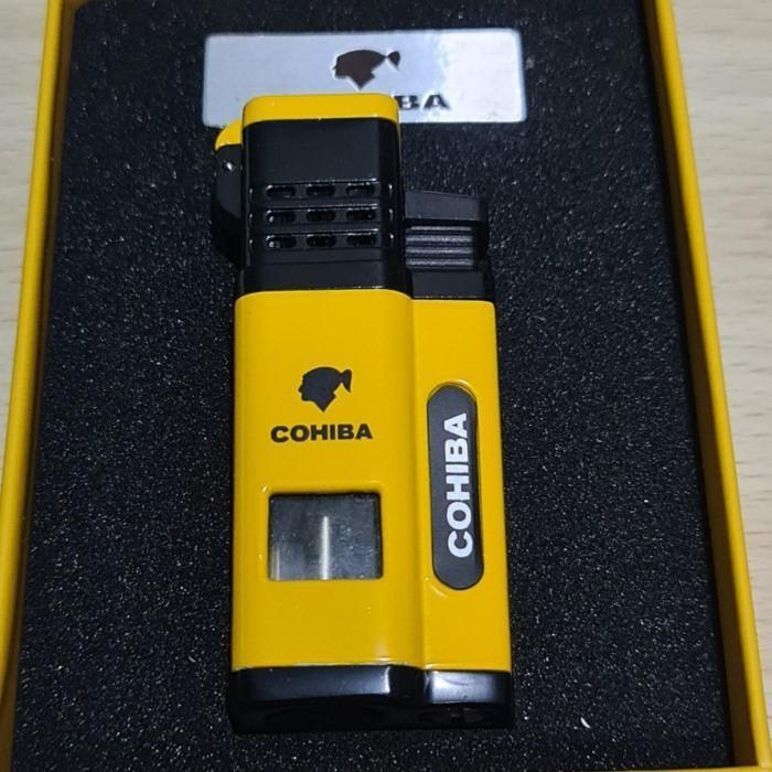 Korek Cerutu Cigar Cohiba Lighter COB-177 YELLOW JET BLUE FLAME METAL PREMIUM