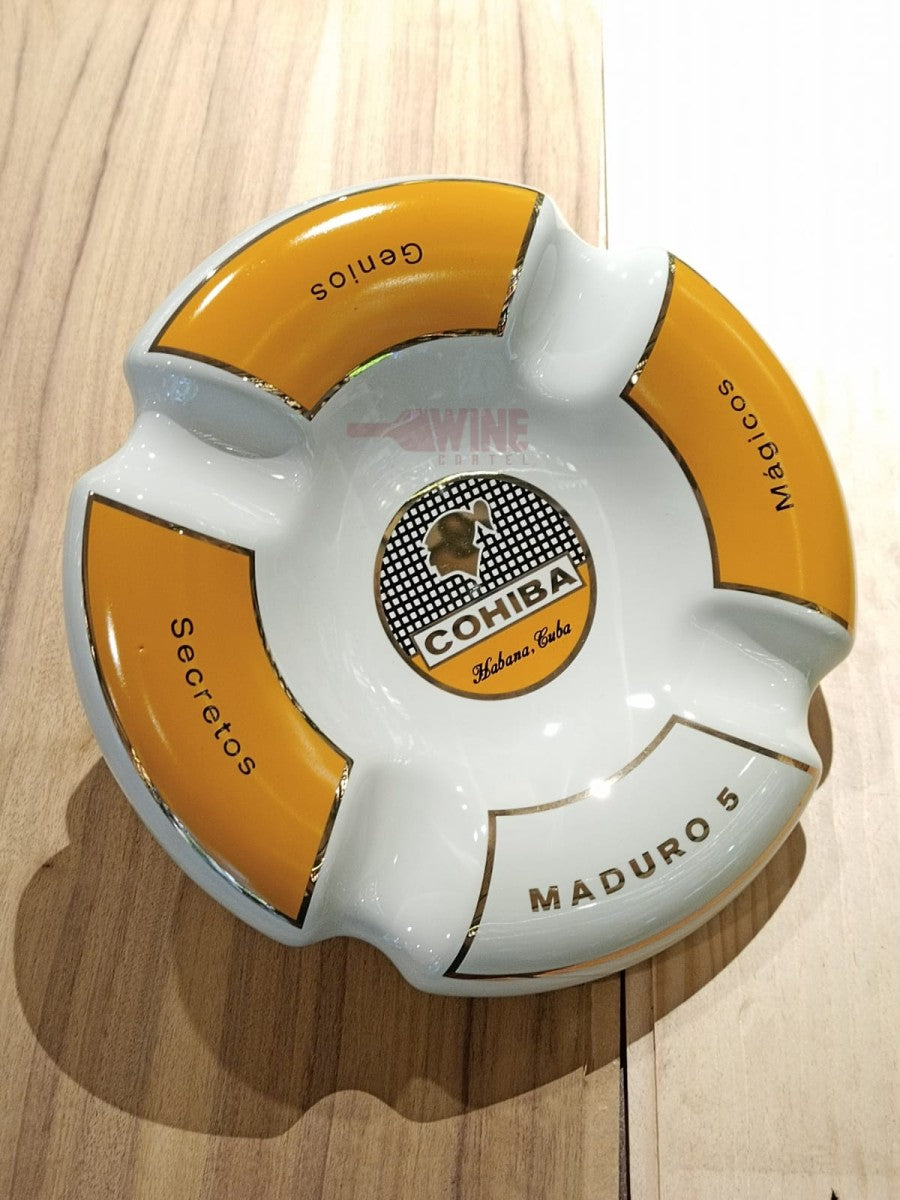 Asbak Rokok Cerutu Cigar Round Cohiba Ceramic Cigar Ashtray 4 Slot - Putih
