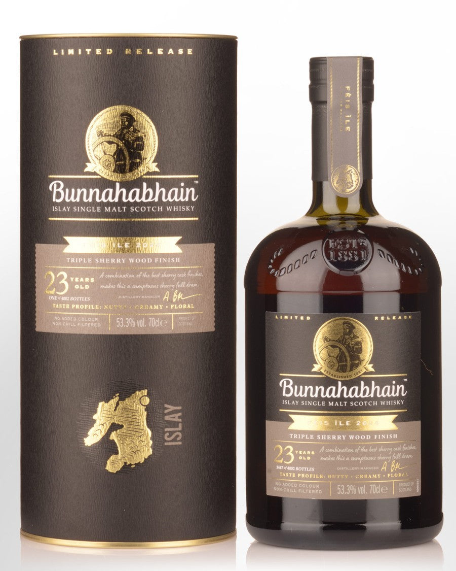 WHISKY Bunnahabhain 23 Years Old Triple Sherry Wood Finish Rare Whisky 700ml UK