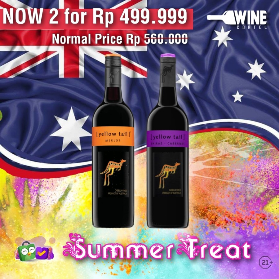 SUMMER TREAT Red Wine Yellow Tail Merlot-Shiraz Cabernet 2FOR 499k AUSTRALIA