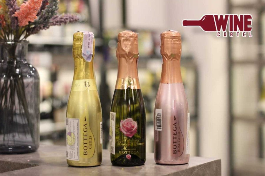SPARKLING WINE MINI BOTTEGA PROSECCO GOLD/Rose Gold/Moscato Dolce ITALY