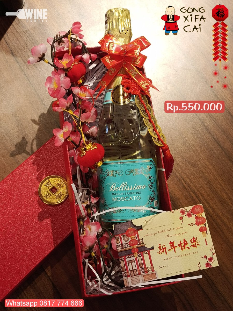 HAMPERS Imlek CNY Kado Wine Box SET BELLISIMO SPARKLING MOSCATO INDONESIA