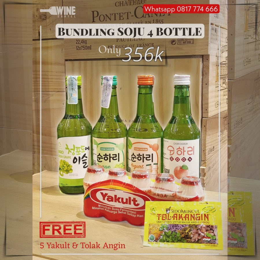 Promo BUNDLING SOJU 4 Bottle FREE 5 Yakult & Tolak Angin KOREA