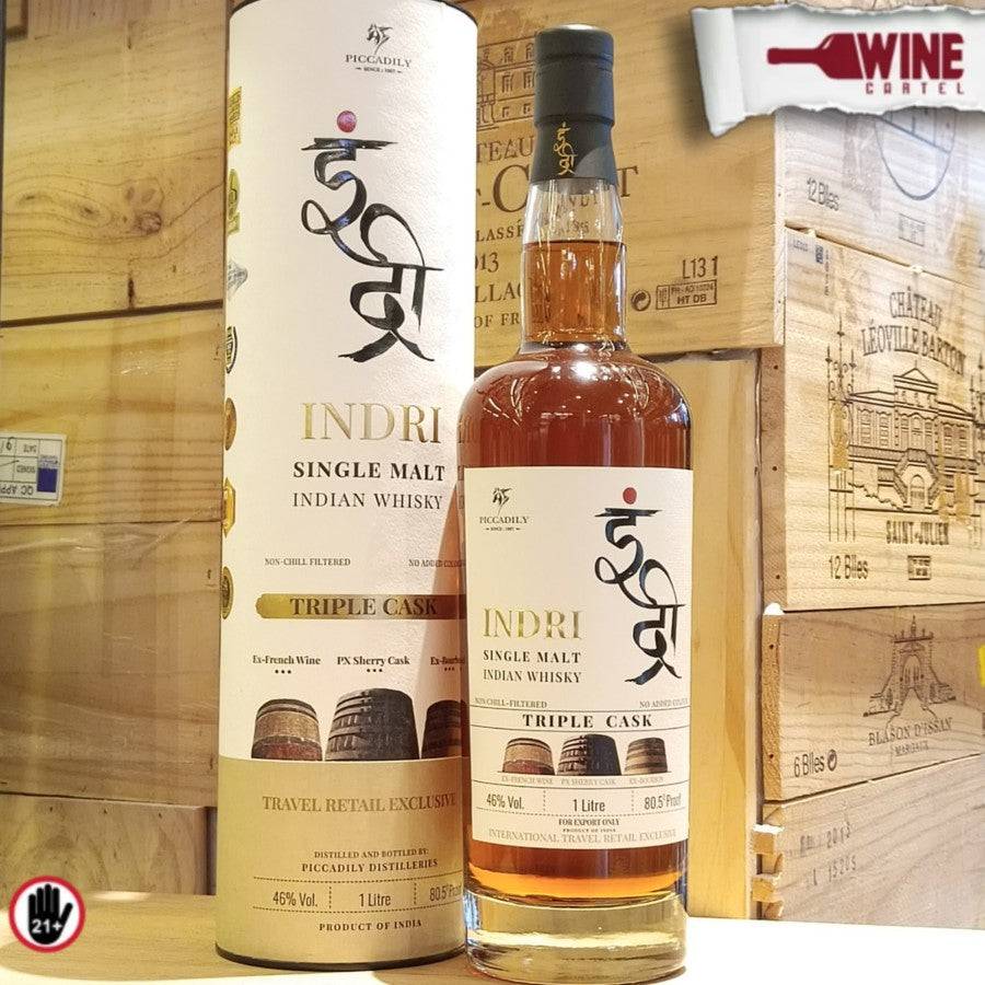 WHISKY Indri Trini Three Wood Indian Single Malt Whisky 1000mL / 1 Litre INDIA