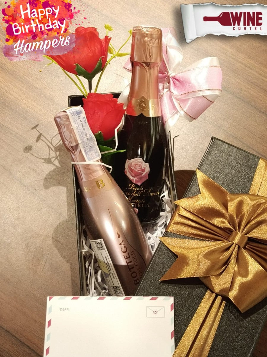 Hampers Birthday Gift 2 Bottle SPARKLING WINE MINI BOTTEGA PROSECCO ITALY