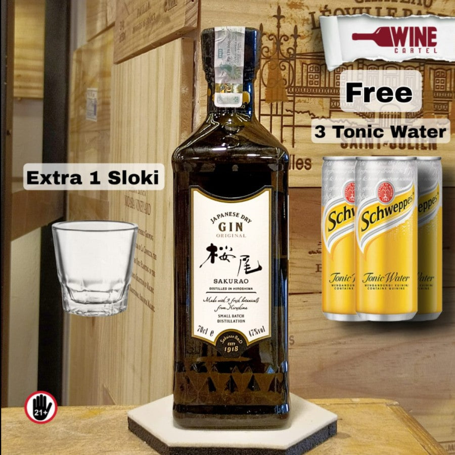 GIN Sakurao Japanese Dry Gin 700 mL FREE 3 TONIC WATER & 1 SLOKI !!