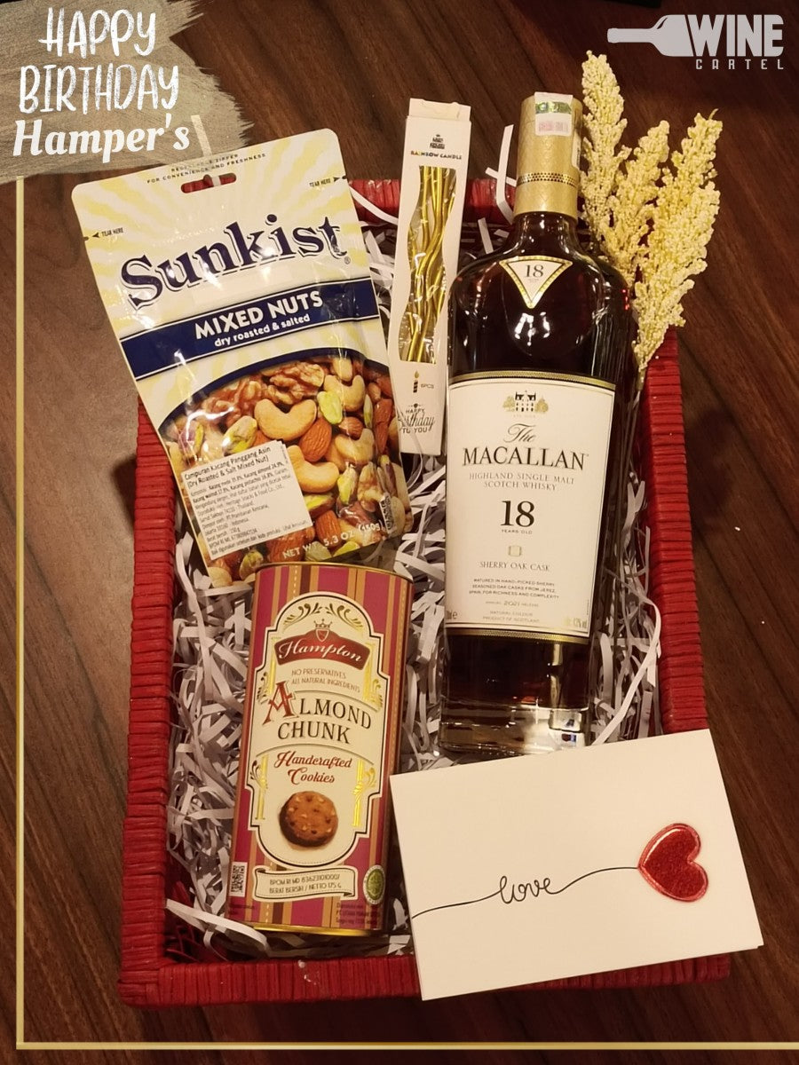 Gift SET Box Happy Birthday Hampers Pack WHISKY Macallan 18 Sherry Oak SCOTLAND