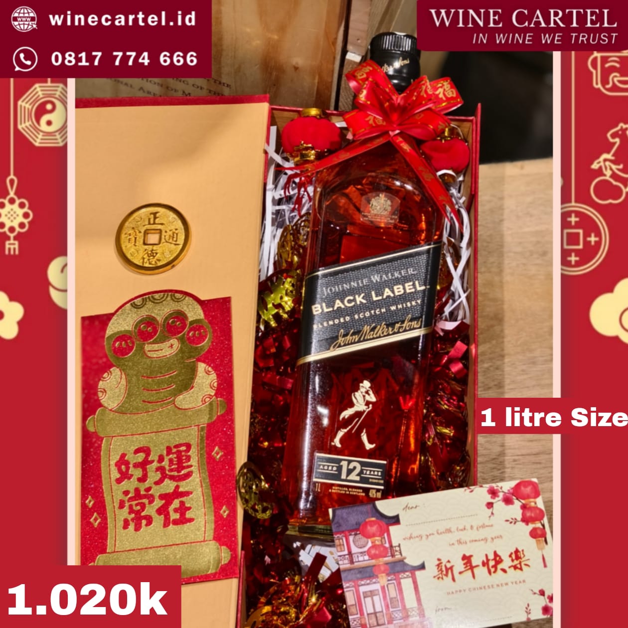 HAMPERS WHISKY BLACK LABEL JW Johnnie Walker 1 LITER CNY Chinese New Year Hadiah Kado Imlek SET BOX Gift