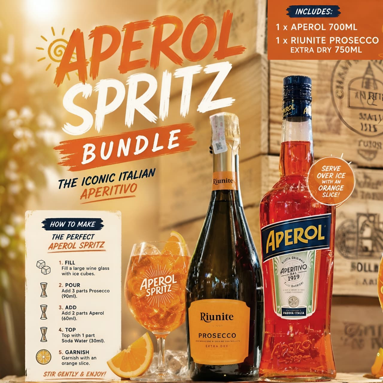 BUNDLE SPRITZ 2 Botol RIUNITE PROSECCO + APEROL Bundling Set 2 Bottle
