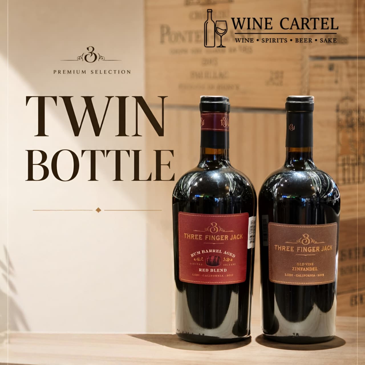 BUNDLE TWIN BOTTLE Three Finger Jack RED BLEND & ZINFADEL | 2 Bottle
