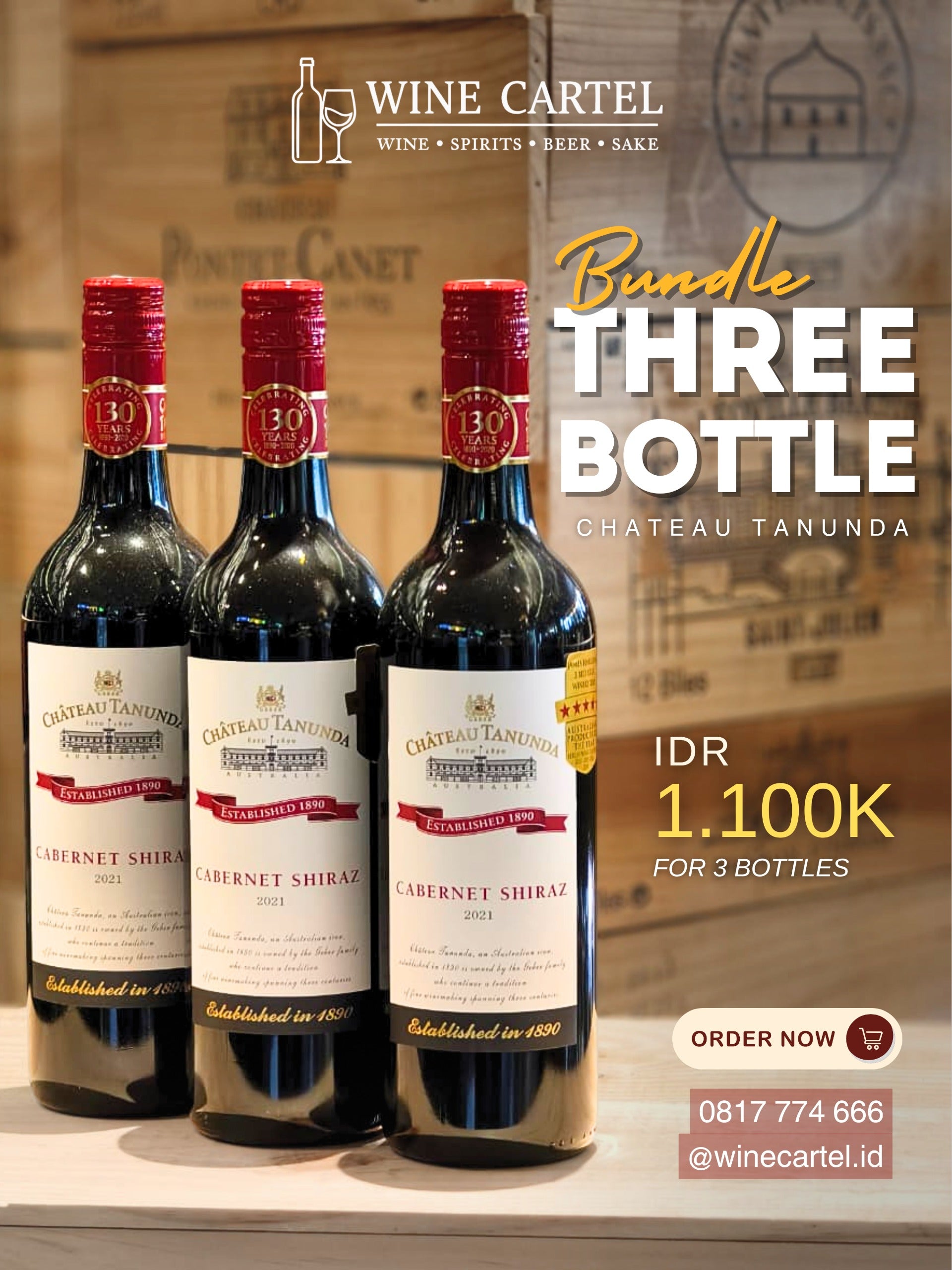 BUNDLE 3 BOTOL Chateau Tanunda Cabernet Shiraz 750mL BUNDLING OF 3 BOTTLES