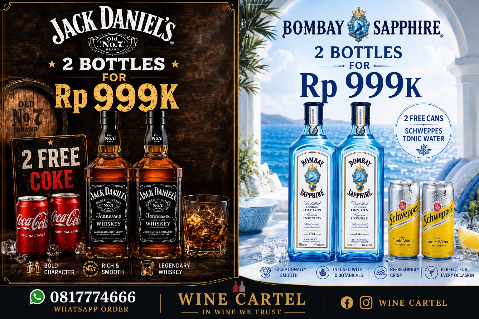 BUNDLING PROMO Jack Daniel's Old No.7 / Bombay Sapphire London Dry Gin 750mL + FreN JM e Mixer Original