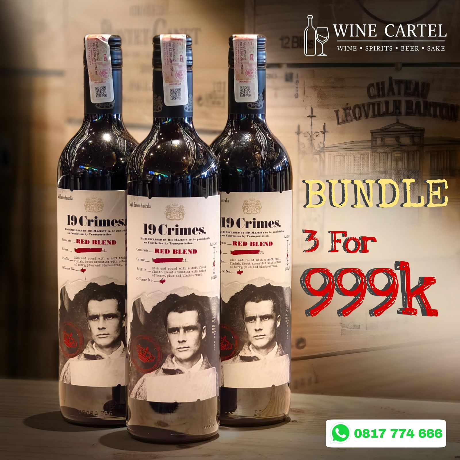 BUNDLING PROMO 3 Botol 19 Crimes Red Blend Red Wine 750mL Australia