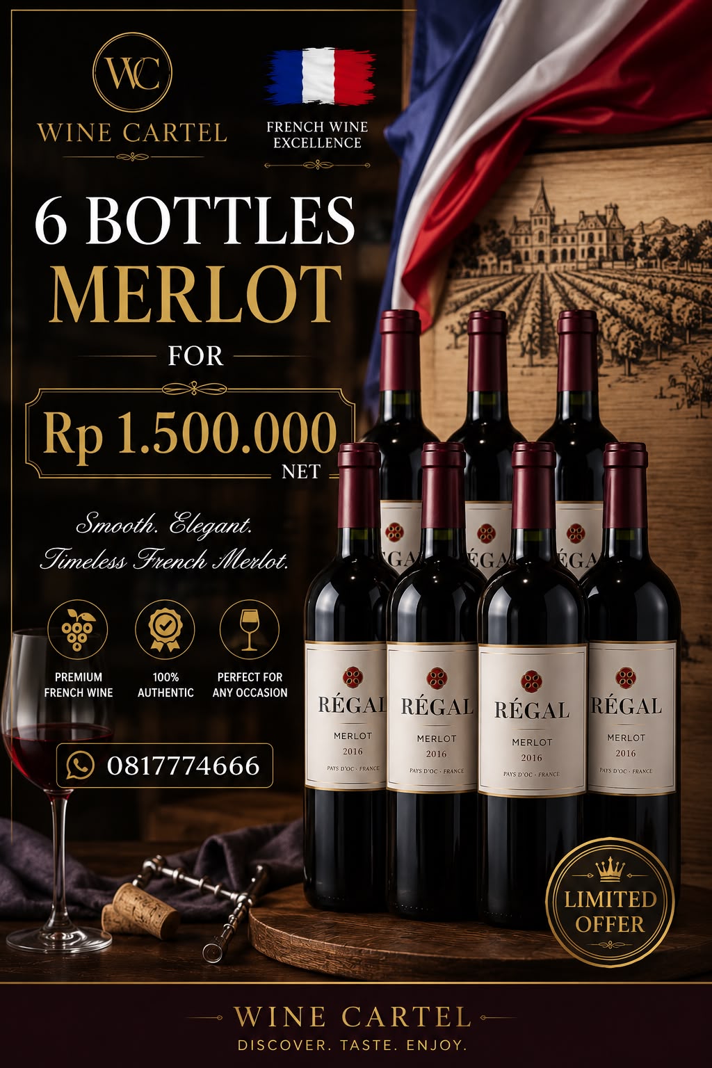BUNDLING PROMO 6 Botol Régal LE Merlot Red Wine 750mL France