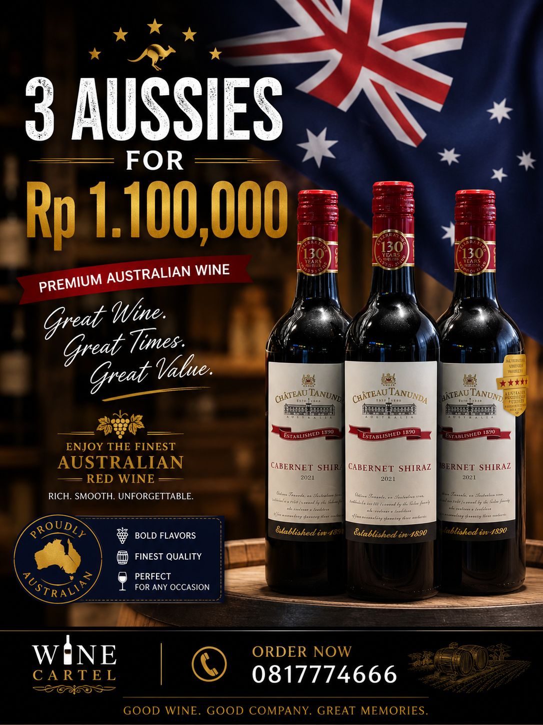 BUNDLE 3 BOTOL Chateau Tanunda Cabernet Shiraz 750mL BUNDLING OF 3 BOTTLES