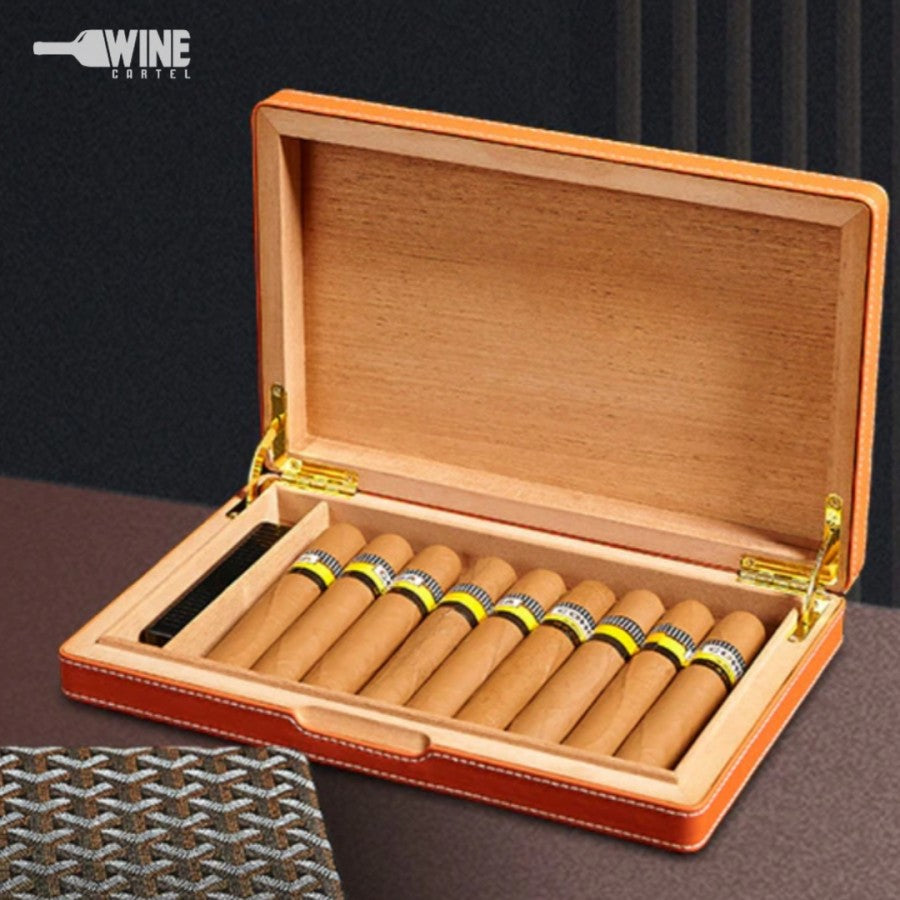 Humidor kayu Cigar cerutu Box Leather Wood Gift Box up to 10 Cigar