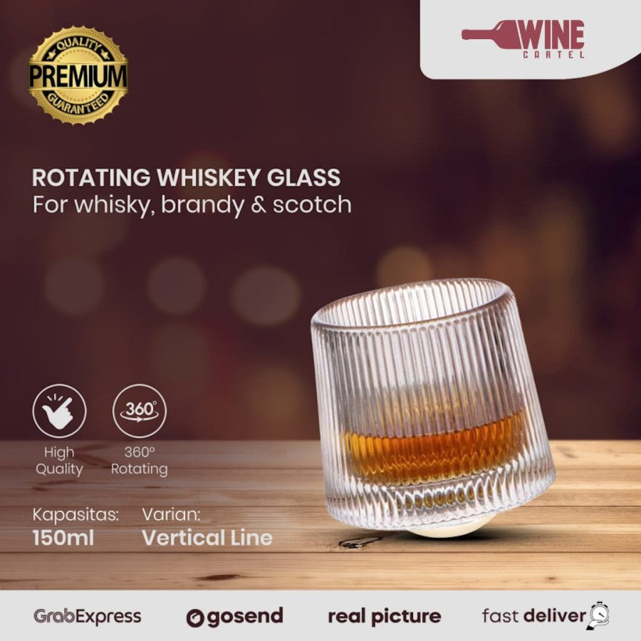 Gelas Kaca WHISKY ROTATING WHISKEY Wine Glass Spinning Premium -150ml - Vertical Strip