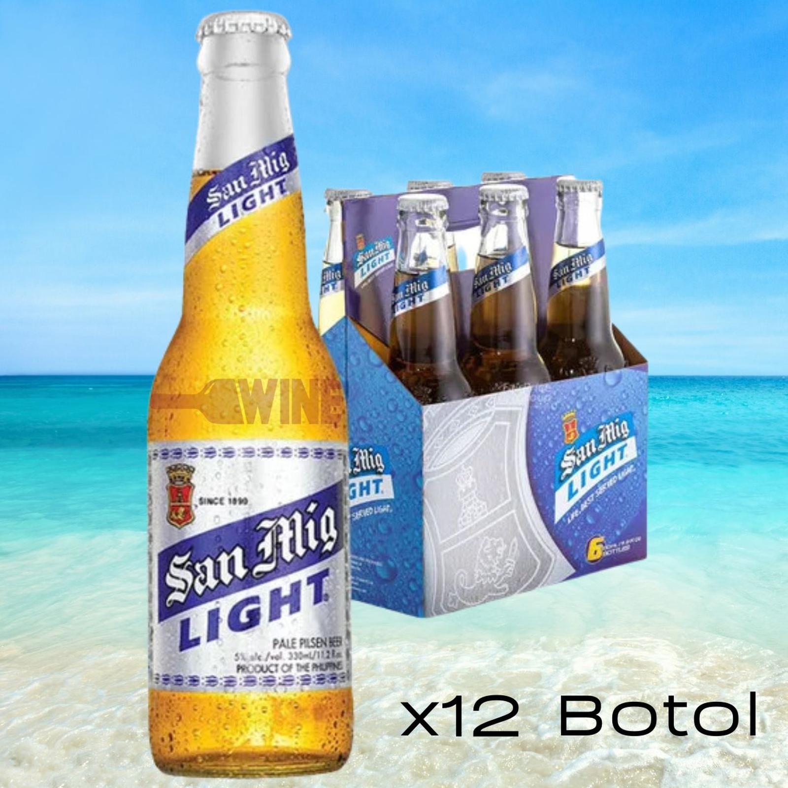 x12 Botol BEER San Miguel San Mig LIGHT Pale Pilsener Bir Botol Bottle 330mL